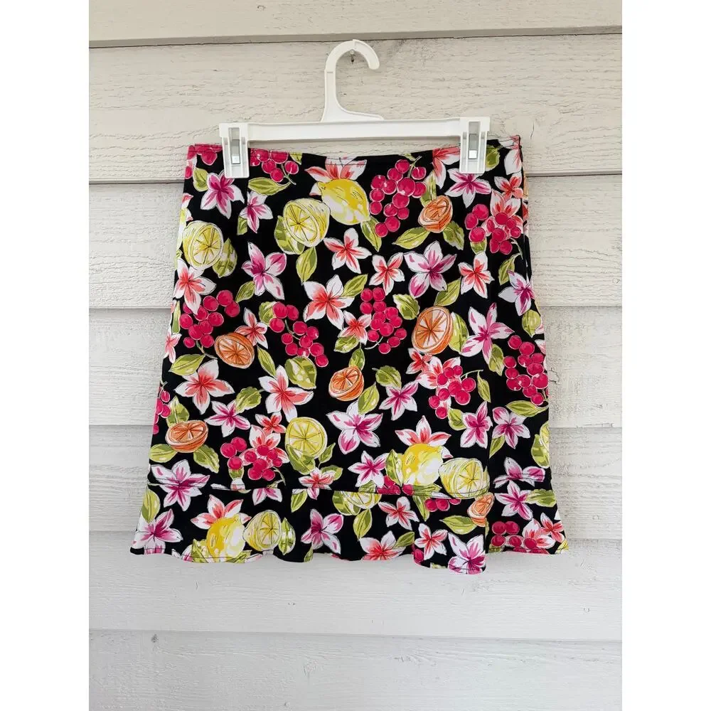 Briggs New York Fruit Floral Skirt Size 10 Lemon Cherry Print